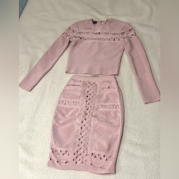 bebe Dresses & Skirts - Bebe Pink Midi Pencil Skirt with Cut Out Details